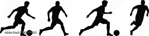 Soccer Player Dribbling and Running Silhouette Set - 4 Dynamic Vector Poses