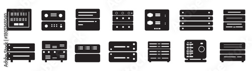 Networked Server Rack Icon Set – Data Center Vector Illustration. Technology and Data Center Illustration.