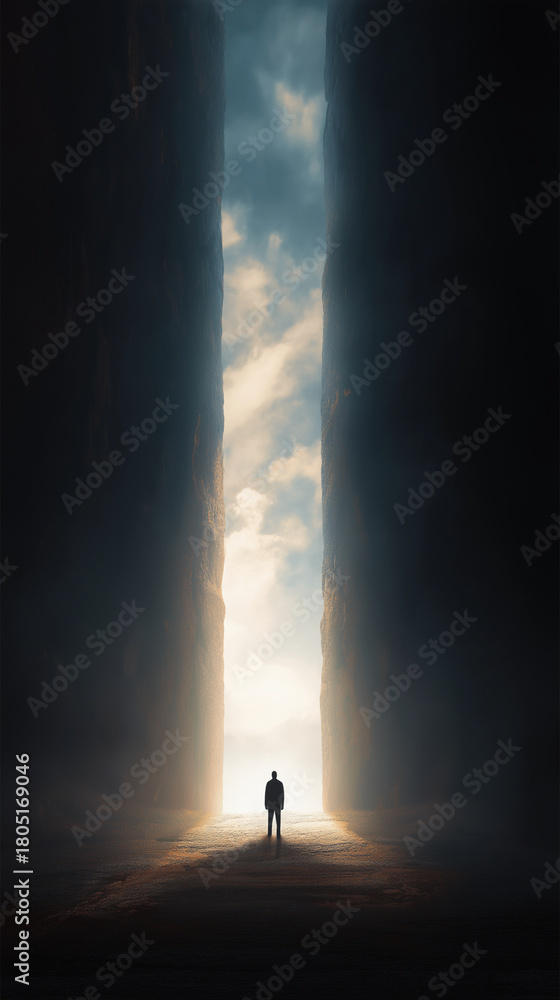 Fototapeta premium Businessman Breaking Through Wall to Bright Future Success Breakthrough Concept