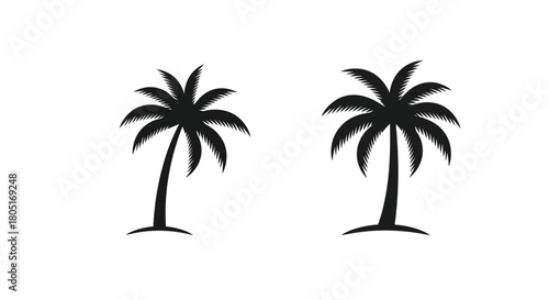 Two silhouetted palm trees against a plain white background simple tropical design
