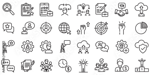 Set of human resources and business development line icons for professional use