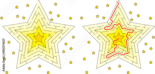 Star maze for kids with a solution