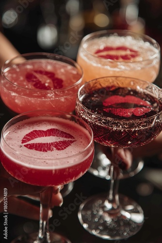 Colorful Cocktails Served at a Lively Bar During an Evening Gathering With Fr...