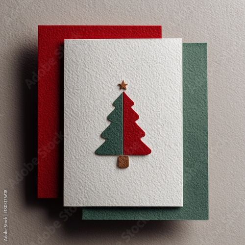 Colorful Christmas Tree Design Made From Felt on Textured Background for Fest...