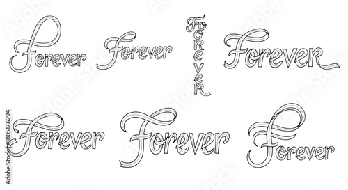Elegant script word forever in multiple styles