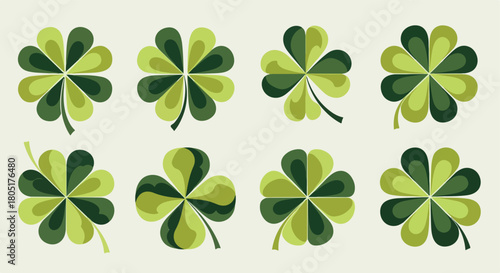 Four leaf clovers collection with transparent background