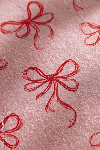 Colorful Red Bows on Soft Pink Paper Create a Cheerful and Festive Pattern fo...