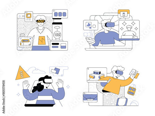 People use virtual reality headsets to interact with digital environments and technology.