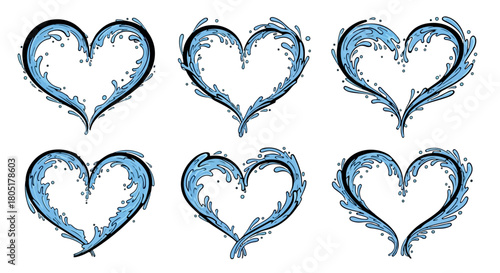 Heart shapes made of water splashes with transparent background