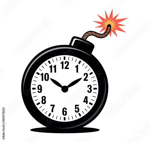 A ticking time bomb alarm clock symbolizes impending deadlines and urgent situations.