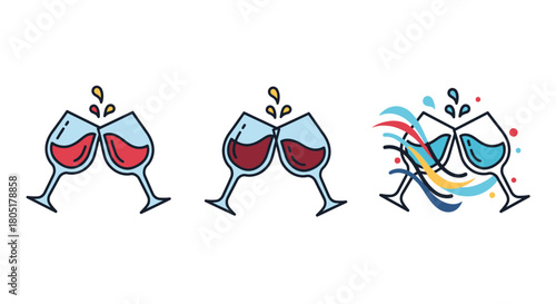 Celebrating with wine a playful illustration of toasting glasses and sparkles