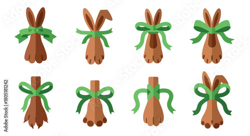 Cinnamon sticks with bows for holiday decorations with transparent background