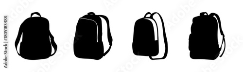 Collection of backpack silhouettes, various angles and styles