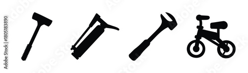 Diverse everyday objects and essential tools collection silhouette.