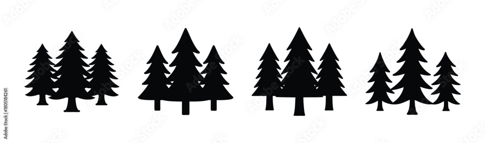 Obraz premium Evergreen trees forest silhouette icon set for nature design