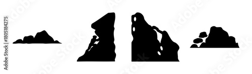 Isolated mountain and rock climbing silhouettes vector icon