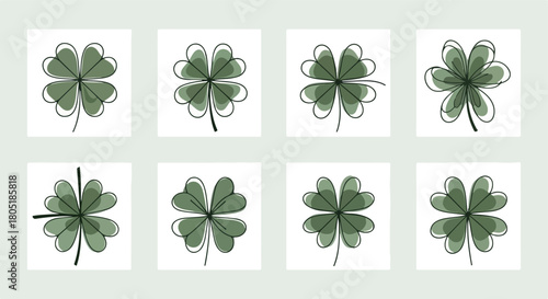 Four leaf clovers collection with transparent background