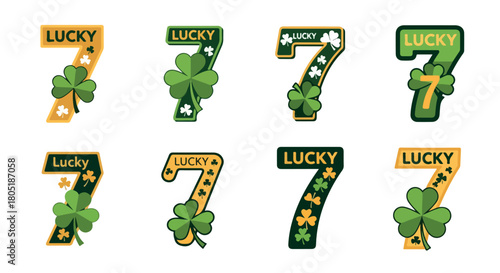 Lucky number seven with shamrock clover leaves