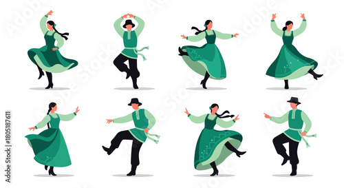 Traditional folk dancers in green costumes
