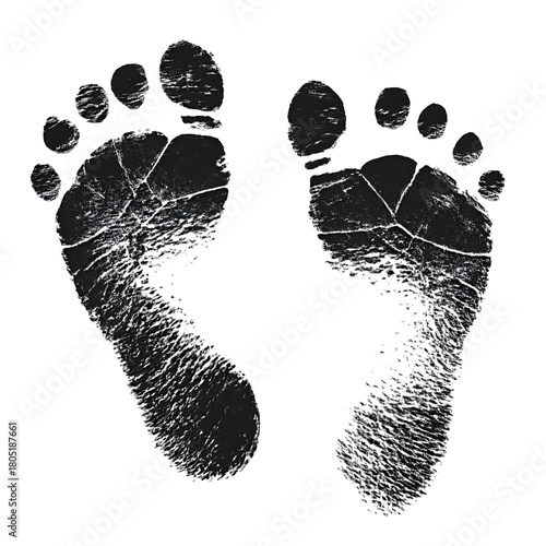 Textured Footprints with Grungy White Marks on Black isolated on a transparent background human sole, cutout, PNG isolated on white or transparent background