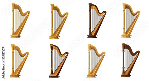 Various harps collection with transparent background