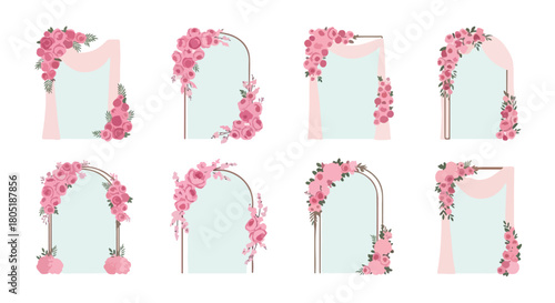 Floral wedding arch arrangements with transparent background