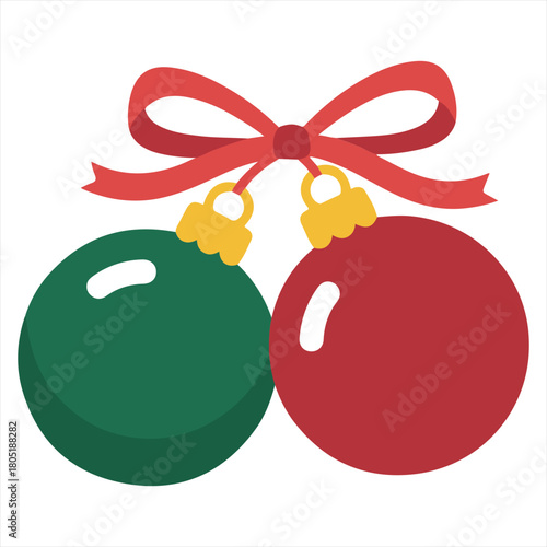 Minimalist design of Christmas baubles with a decorative bow, isolated on white