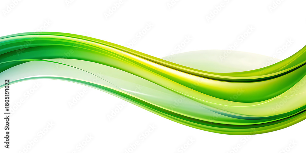 Obraz premium Flowing abstract green and lime waves with bright highlights isolated on a transparent background image, cutout, PNG isolated on white or transparent background