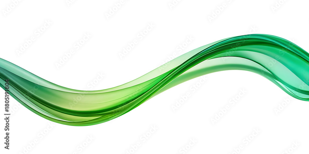 Obraz premium Flowing abstract green and light green wave with smooth curves and soft gradients, cutout, PNG isolated on white or transparent background