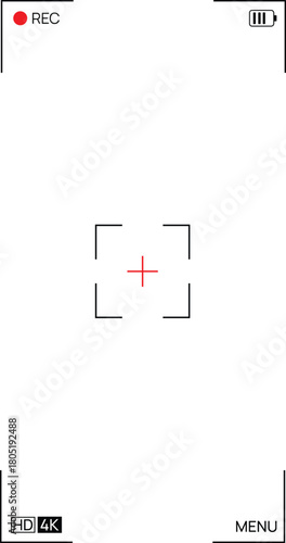 Digital camera viewfinder screen with recording indicator and focus frame overlay on white background