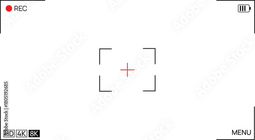Clean white camera viewfinder overlay with recording indicator and focus frame for video production and photography