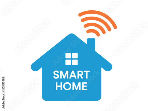 The concept of a smart home is represented by a stylized house with a Wi-Fi signal emanating from its chimney.