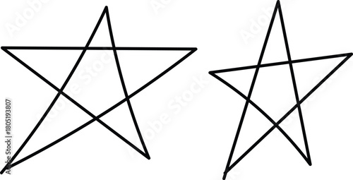 Two hand drawn black five pointed stars of different sizes on a white background