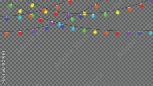 Colorful transparent Christmas light. string lights with transparent background festive decoration birthday
