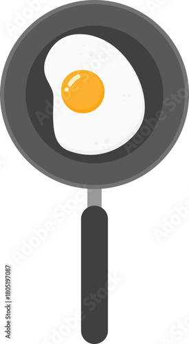 Fried egg in frying pan flat illustration