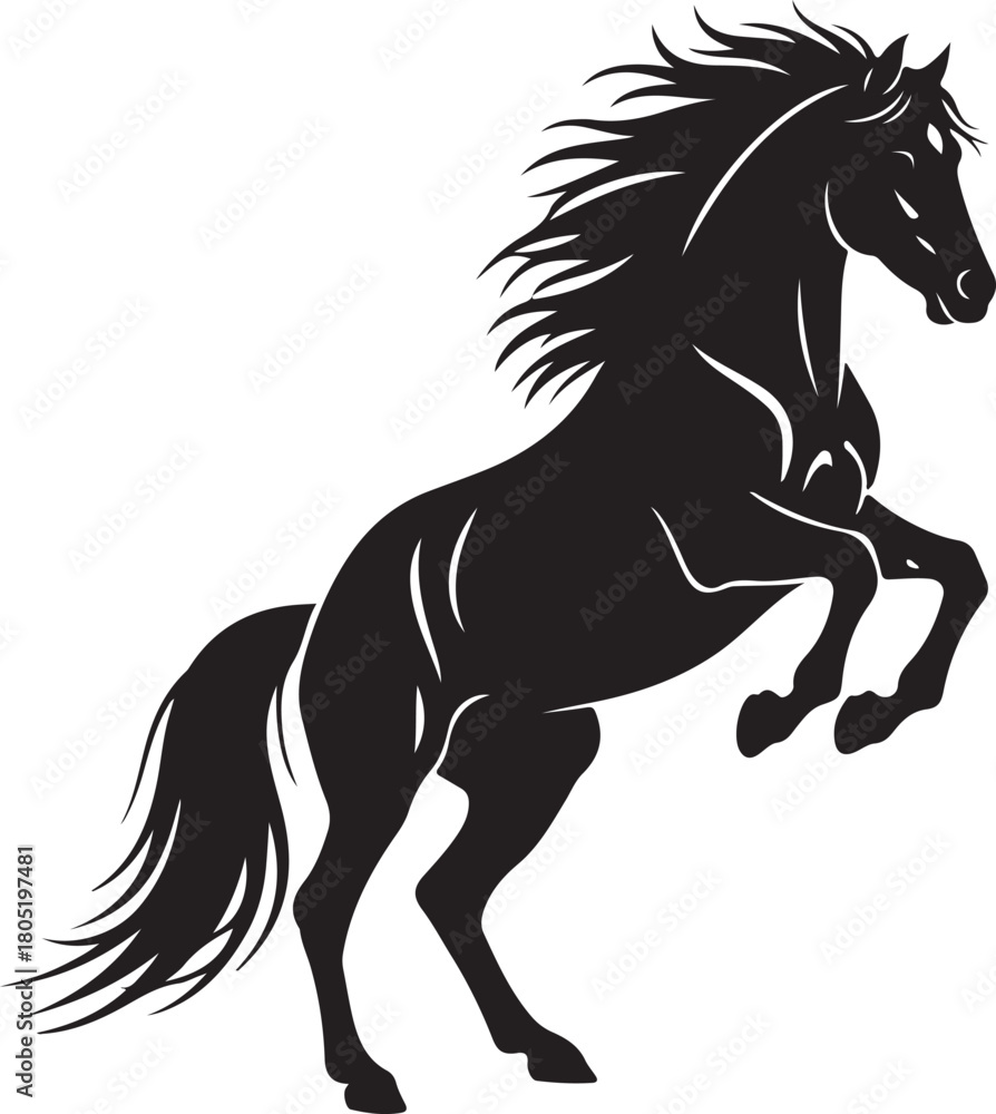 Obraz premium Majestic black horse rearing up silhouette on a transparent background design