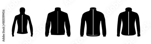 Sportswear jacket apparel silhouette icons set with zipper
