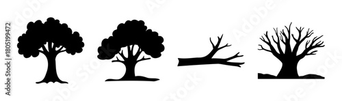 Collection of various tree silhouettes, including a branch.