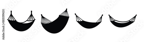 Relaxing hammock silhouettes for leisure and vacation icons