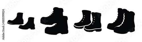 Various robust boot silhouettes, from work to outdoor styles.