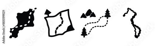 Navigation map icons showing routes, paths, and destinations