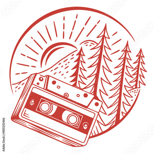 Vector illustration of a vintage cassette tape in nature, perfect for music and nostalgia themed projects