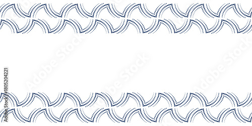 Art nouveau seamless border of dotted lines. Calm dark blue geometric ornament of curved lines. Arch shaped pattern with place for text. For decor card, blank, banner, etc.
