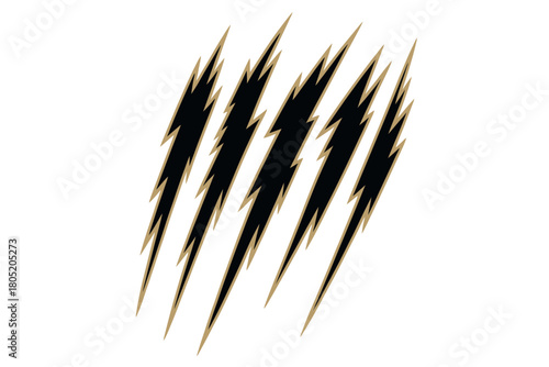 Five black lightning bolt claw marks on a white background.