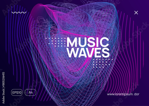 Dj Background. Concert Vector. Blue Party Banner. Violet Night Club Flyer. Edm Event. Soundwave Audio Illustration. Techno Trance Graphic. Pink Dj Background
