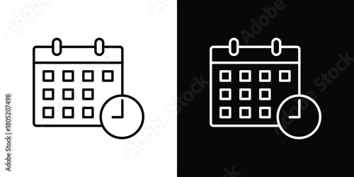 Calendar clock icon. Outline symbol for Website UI
