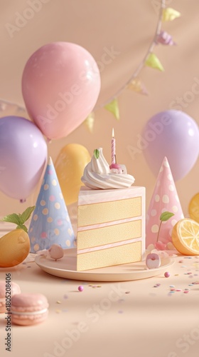 Colorful Dessert Display With Cake, Balloons, and Party Hats for a Cheerful C...