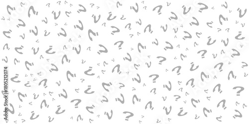 Question mark seamless pattern. Repeating interrogation patern. Hand drawn black simple icon on white sample background. Repeated modern wallpaper for design prints. Repeat swatch.