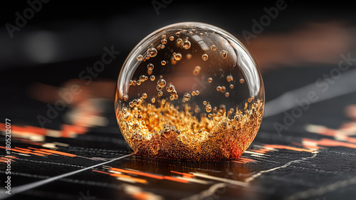 Golden bubble hovers above stock chart revealing market trends and excitement