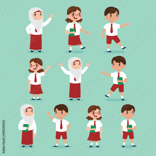 Valokuva Elementary School Kids In Uniform Illustration Collection